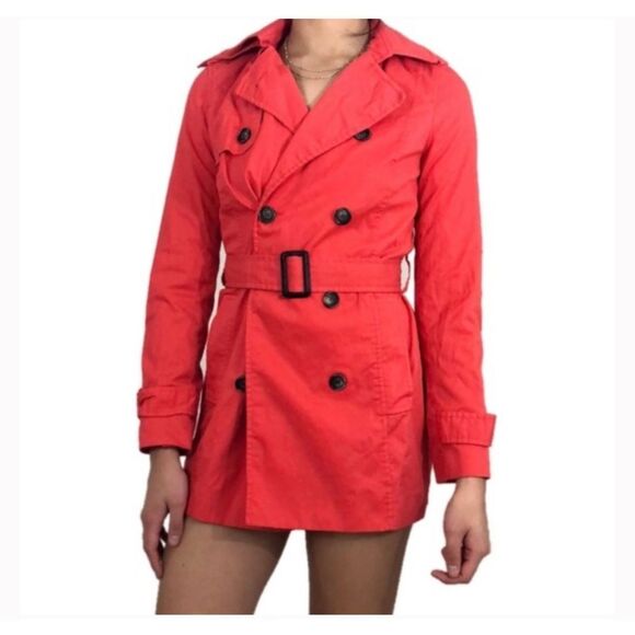 Zara basic coral trench coat with belt #trenchcoat large - Picture 1 of 8
